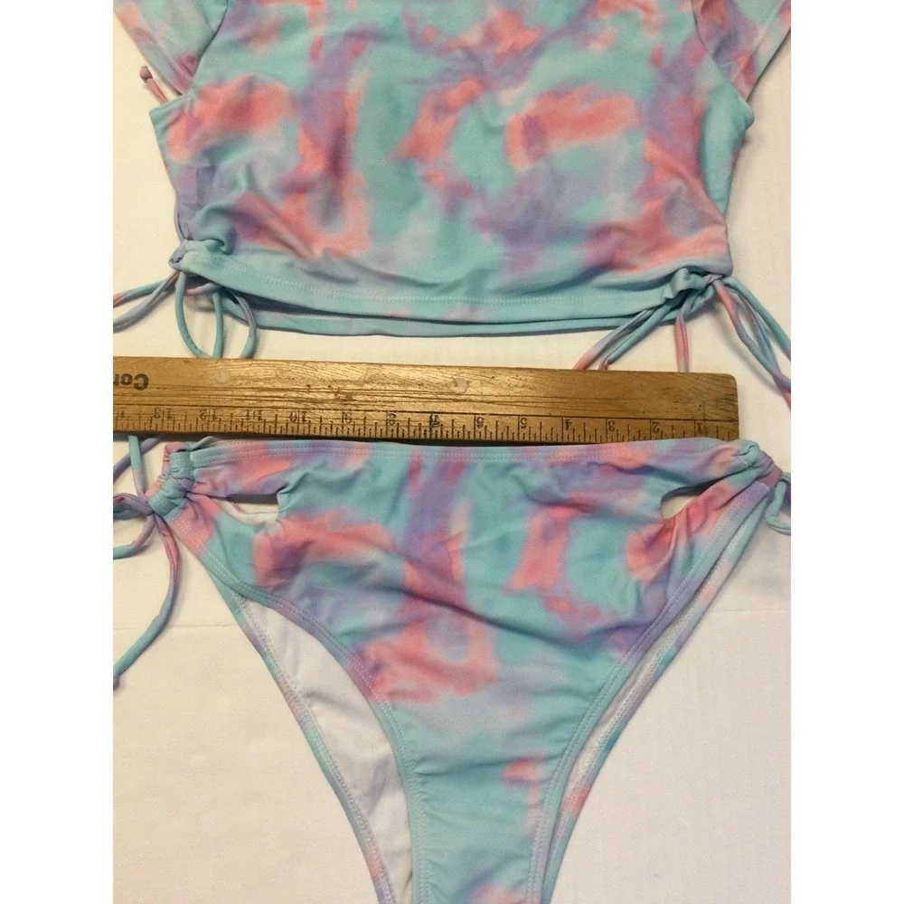 Swimsuit 2 Piece Size Medium Teen Bikini‎ Bottom With A Short sleeve Top